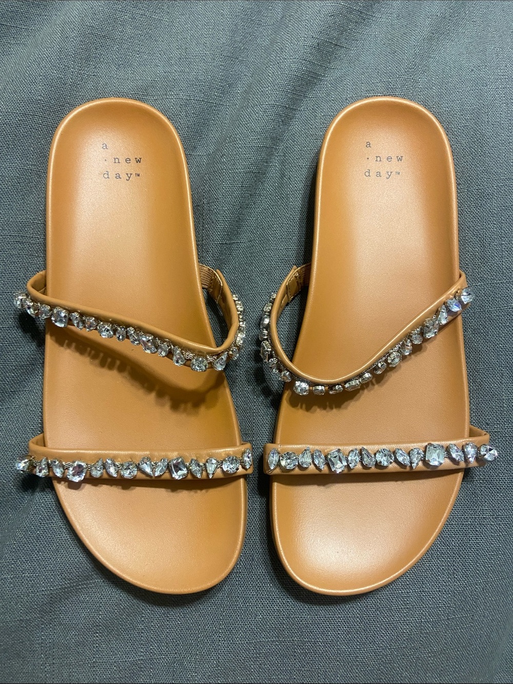 A New Day rhinestone embellished, two strap slide sandals size 7